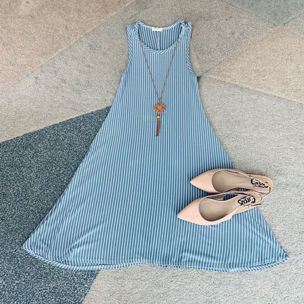 Pinc Blue and White Striped Tank Dress